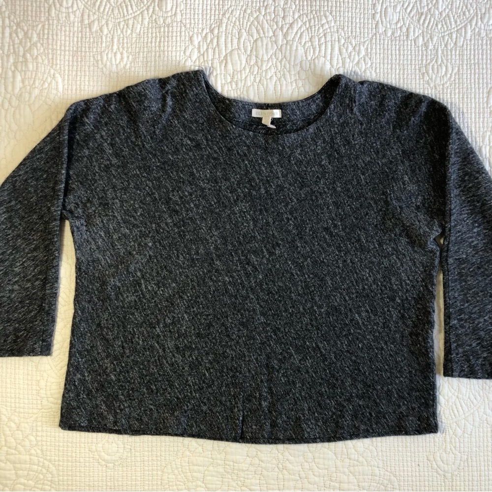 EILEEN FISHER Charcoal Long Sleeve Crew Neck Cotton Virgin Wool Sweater Medium